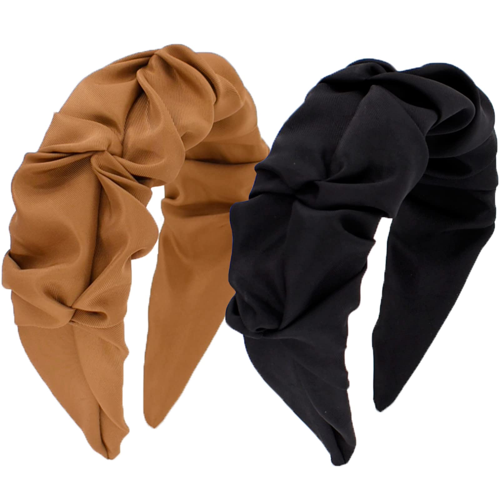 BEGOOD Headbands for Women Black Womens Wide Headband Fashion Ruffled Knot Headbands Ruched Top Knot Hairbands Hair Hoop Hair Accessories for Girls 2Pcs