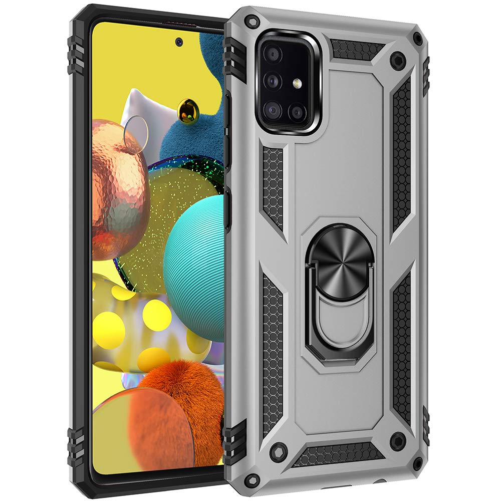 Dionsibei Military Grade Drop Impact for Samsung Galaxy A51 5G Case 360 Metal Rotating Ring Kickstand Holder Armor Heavy Duty Shockproof Cover for