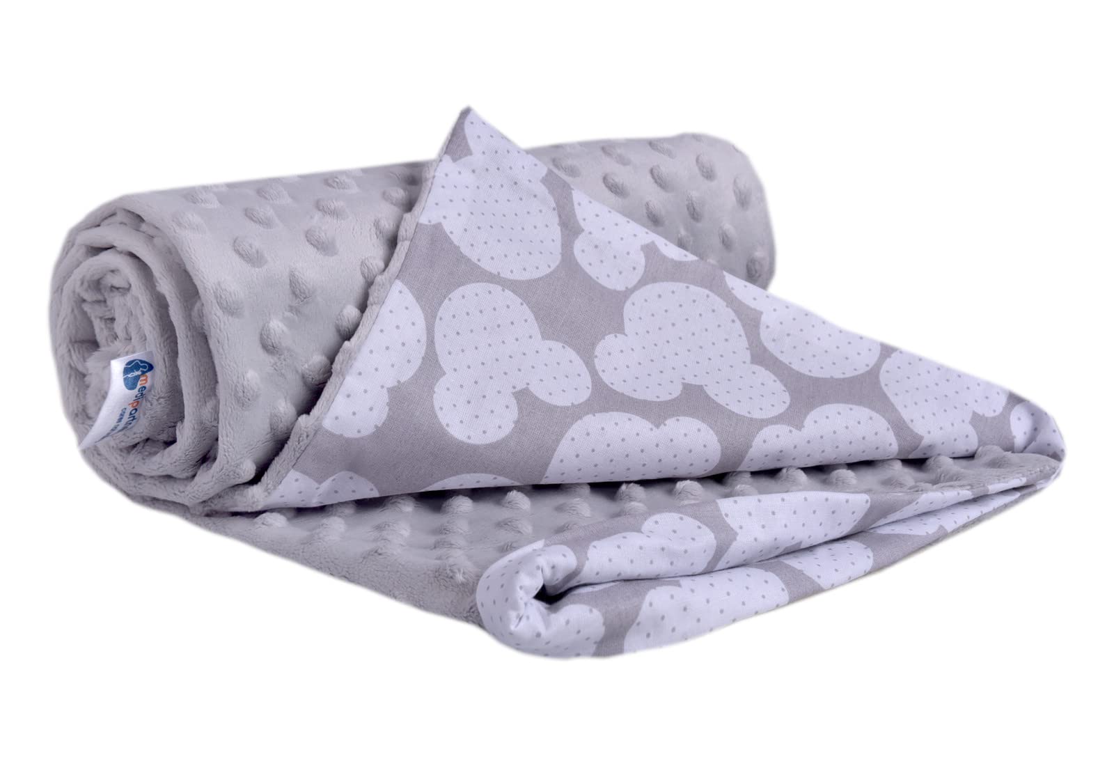 Medi Partners Crawling Blanket for Baby 100% Cotton 75x100cm Double-Sided Multifunctional Plush Cuddly Blanket for Pushchairs Soft Fluffy (Miki with Grey Plush)