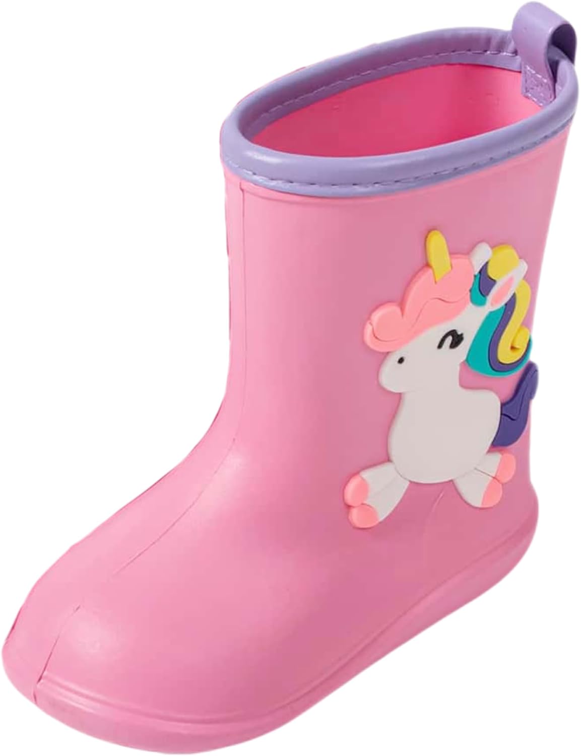 Kids Unicorn Rain Boots, Pink and Purple, Waterproof with Rainbow Design