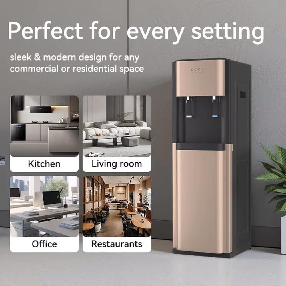 DYRABREST Bottom Loading Water Dispenser 5-Gallon Stainless Steel Water Cooler & Heater, Dual Temperature Floor Standing Electric Water Cooler with Heating and Cooling Functions (Gold)