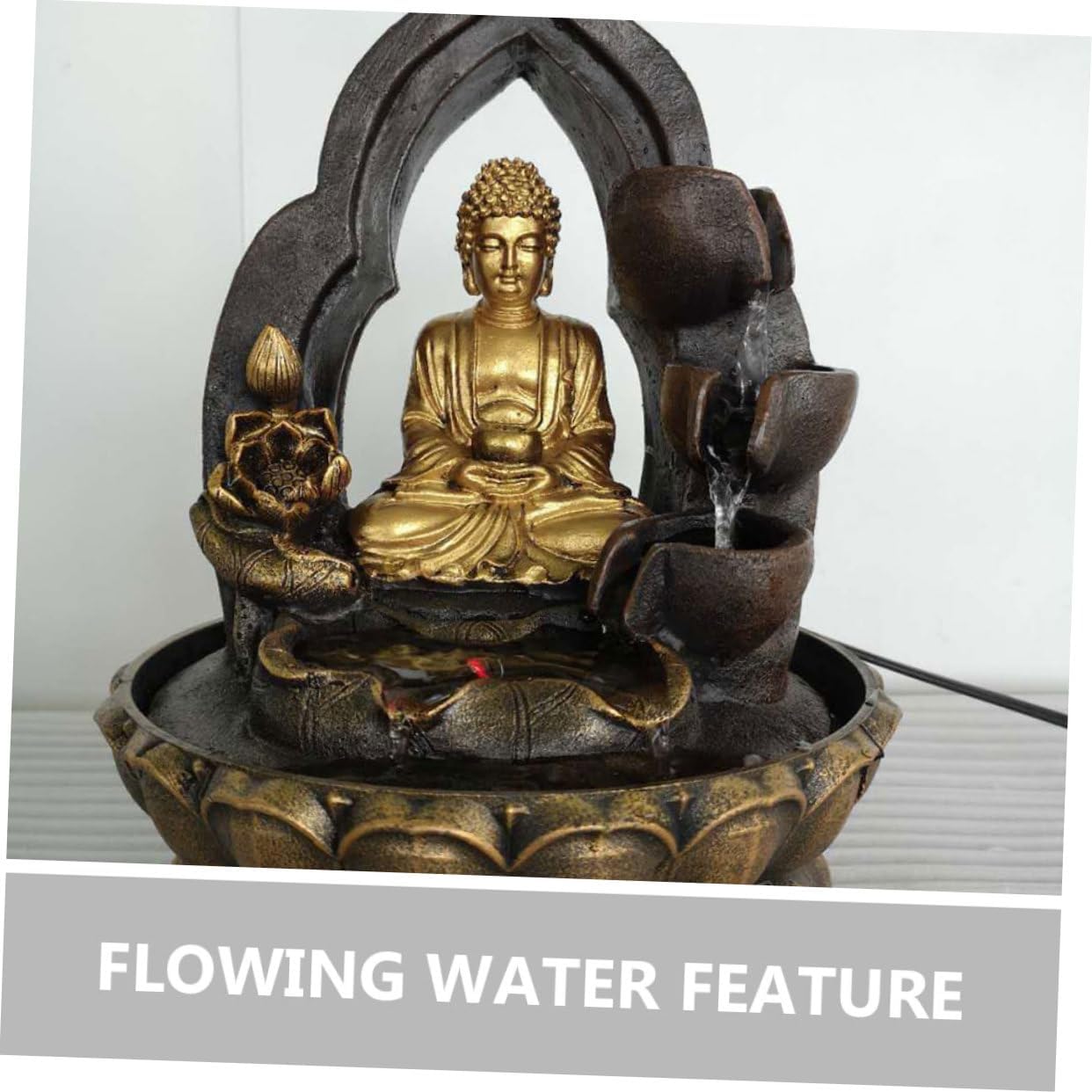 Tabletop Waterfall Fountain Buddha Statue Resin Buddha Decoration Led Light Home Office Decor