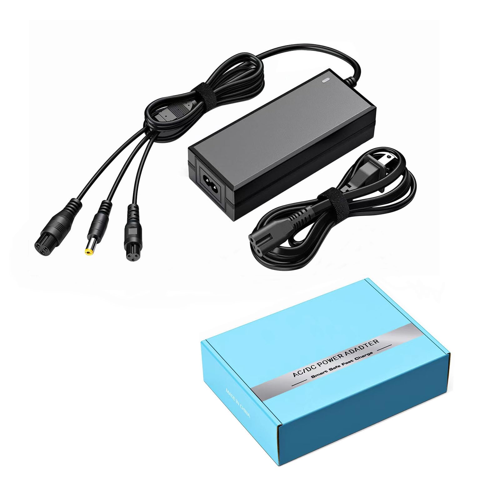 Cargador tres en uno de 42V 2A (0.315 in/0.472 in) con orificio interior (0.217 in, 0.083 in), adecuado para baterías de litio de 36V. Compatible con todas las marcas de cargadores motorizados de scooter 6