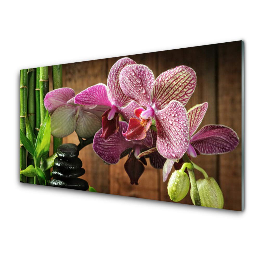 Tableau déco fleurs et bambou pour salon - Impression sur verre acrylique 125x50cm Tulup