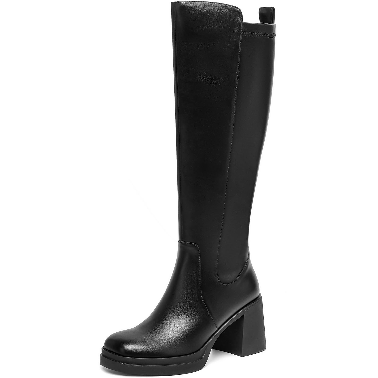 Knee High Boots Women Platform Chunky Heel Square Toe Tall Boot for Women High Heeled Side Zipper Long