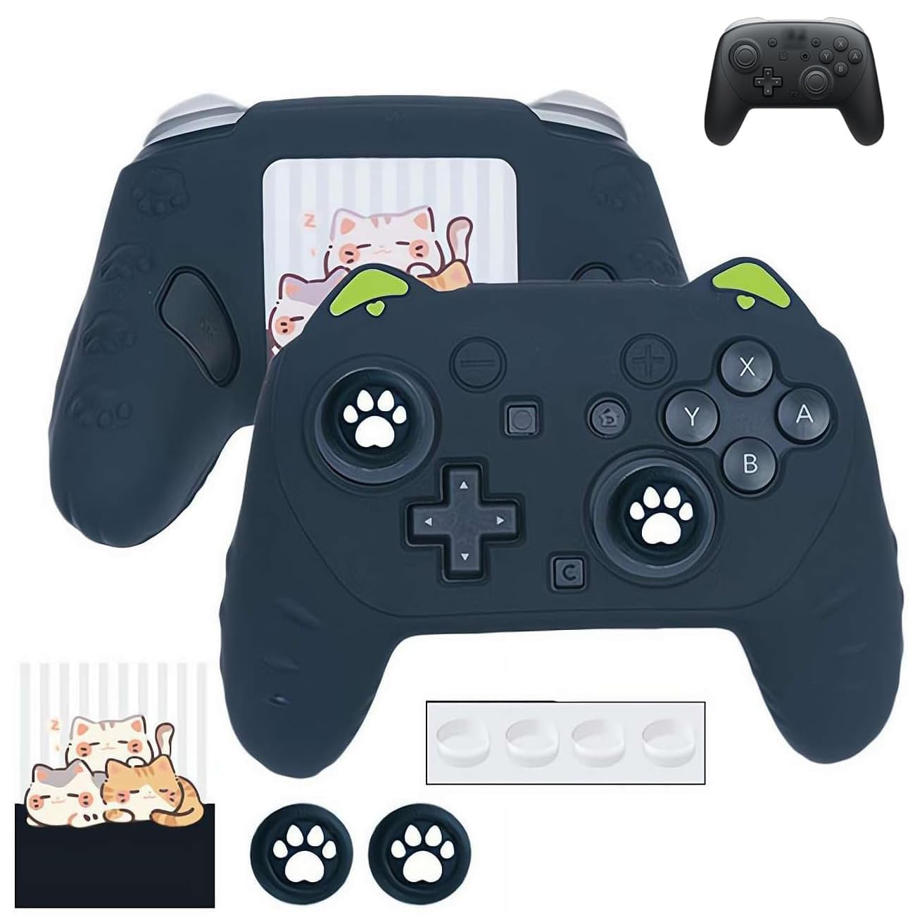 For Switch 2 Pro コントローラー ケース シリコン素材 ソフト 可愛い 猫の足跡柄 保護カバー+ロッカーキャップ+ロッカーリング 滑り止め 防塵 傷防止 汚れ防止 携帯に便利 人体工学設計 着脱簡単 全面保護 for Switch 2 Proハンドル アクセサリー (A)