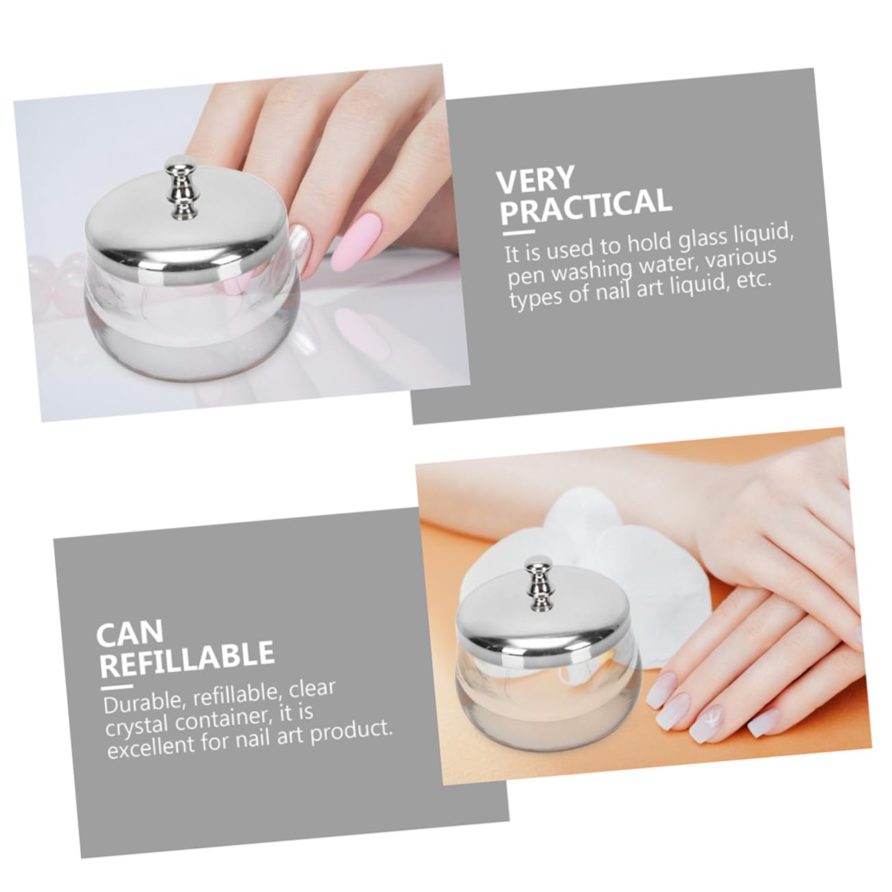 Beatifufu 2pcs Glass Nail Polish Storage Cups Manicure Tool Cleaning Containers for Women Small Nail Liquid Cup Creative Design