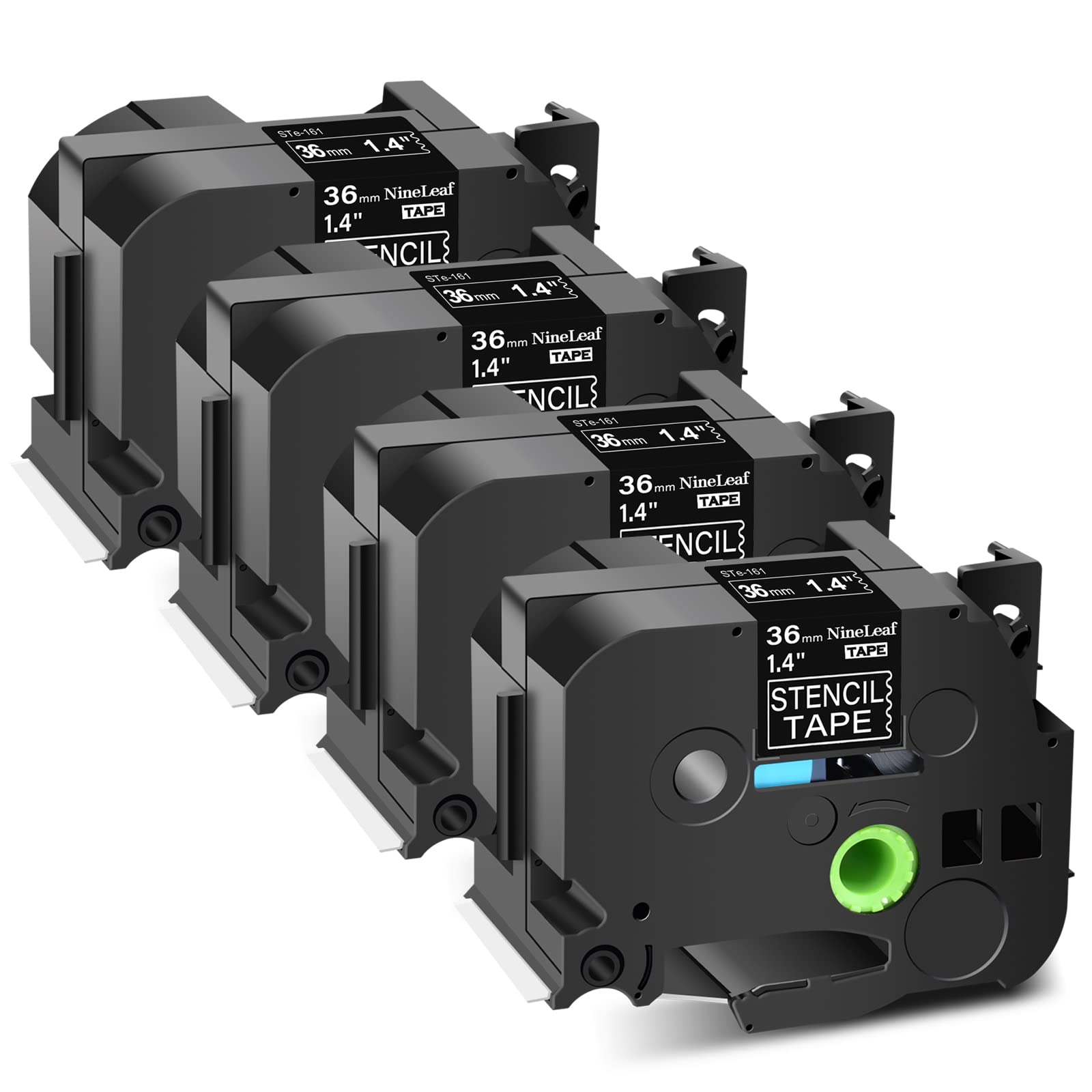 NineLeaf 4 x Kompatibel für Brother P-touch STE161 STE-161 ST-161 Schablone 36mm 1.5'' Schwarz auf Transparent Mobile Lösungen Etikettenband für Ptouch PT-530 550 3600 9500pc Beschriftungsgerät