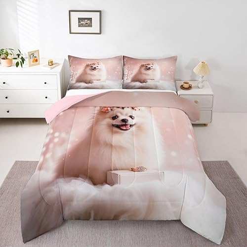 Miniatura 10 de Juego de edredón de perro lindo para niños, juego de ropa de cama con estampado de carlino de dibujos animados para niños y adolescentes, juego