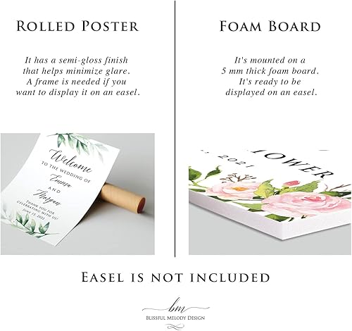 Miniatura 5 de Cartel de bienvenida de boda floral rosa claro personalizado, cena de ensayo para parejas, ducha, aniversario, fiesta, póster de bienvenida, lienzo