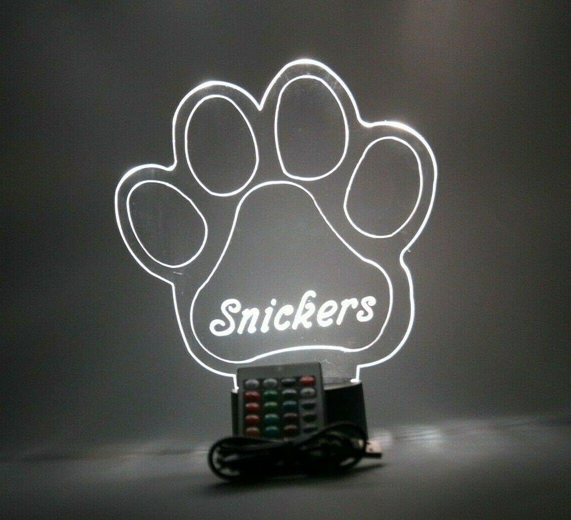 MIRROR MANIA Paw Print Light Up Lamp LED Personalized Animal Puppy Dog Paw Print Engraved Table Lamp - It's Wow, with Remote, 16 Color Options, Dimmer, Free Engraved, Great Gift
