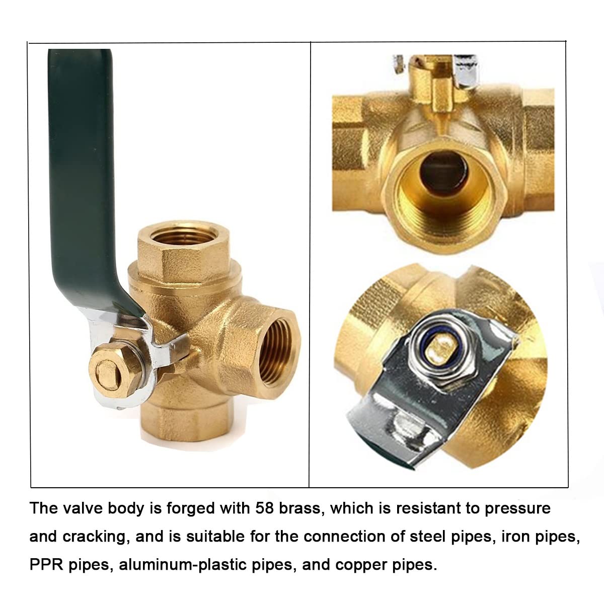 Valvola a sfera di intercettazione a 3 vie, Valvola a sfera in ottone tipo L da 1/2" e 3/4" con filettatura femmina e valvola a sfera for tubo a passaggio completo(Dn20 3/4")