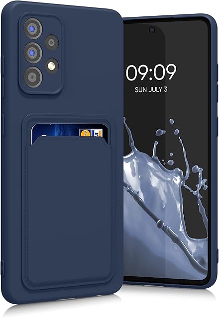 kwmobile Case Compatible with Samsung Galaxy A52 / A52 5G / A52s 5G - Soft TPU Phone Cover with Credit Card Holder Slot on Back - Dark Blue