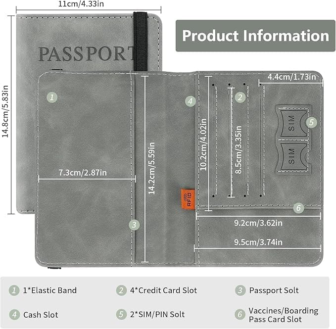 Image of TEKCOOL Passport Holder Cover Travel Wallet Organiser, Passport Case with RFID Blocking, PU Leather Travel Document Holder for Men & Women Travel Accessories (Grey)