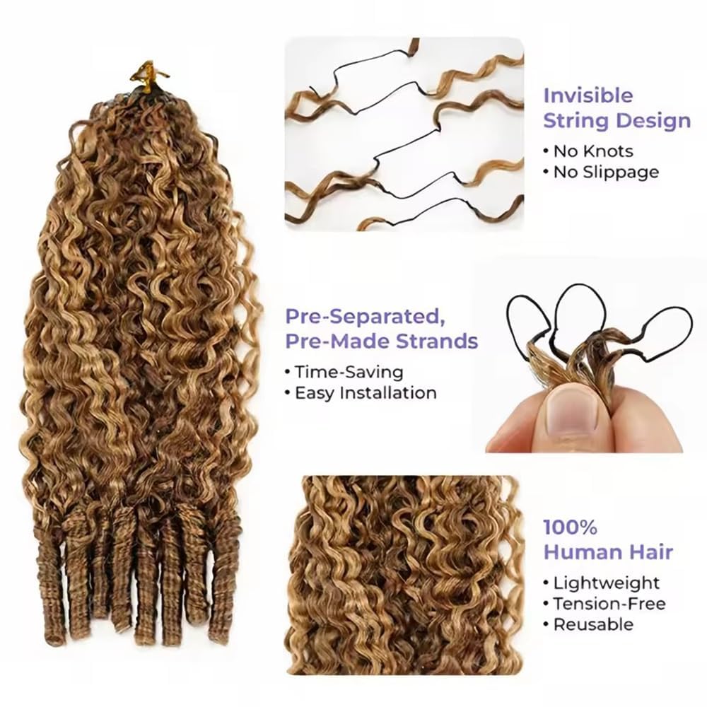 P4 27 Blonde Highlight Miracle Knots Feather Crochet Human Hair Extension For Women Burmese Curly with Spiral Curly End Feather Crochet Hair Brown and Honey Blonde 10A Brazilian Human Hair14