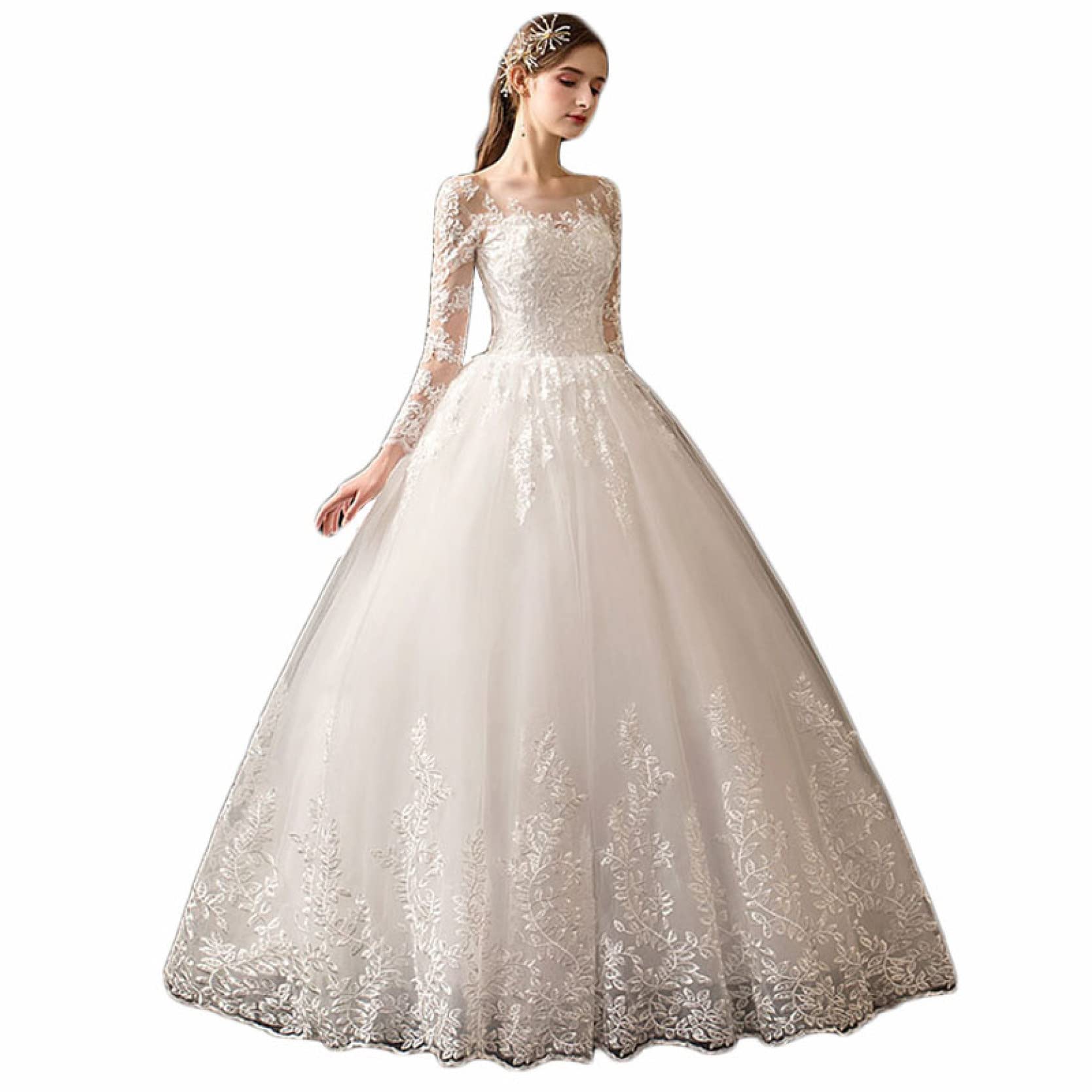 Amazon | [lsjdln] レース ウエディングドレス 結婚式ドレス