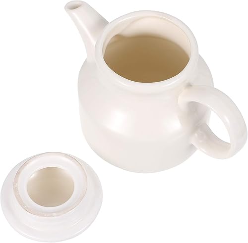 DOITOOL Dispensador de vinagre de porcelana para salsa, jarra de cerámica con tapa, plato vertedor de salsa blanca, jarra de crema de café, jarra de