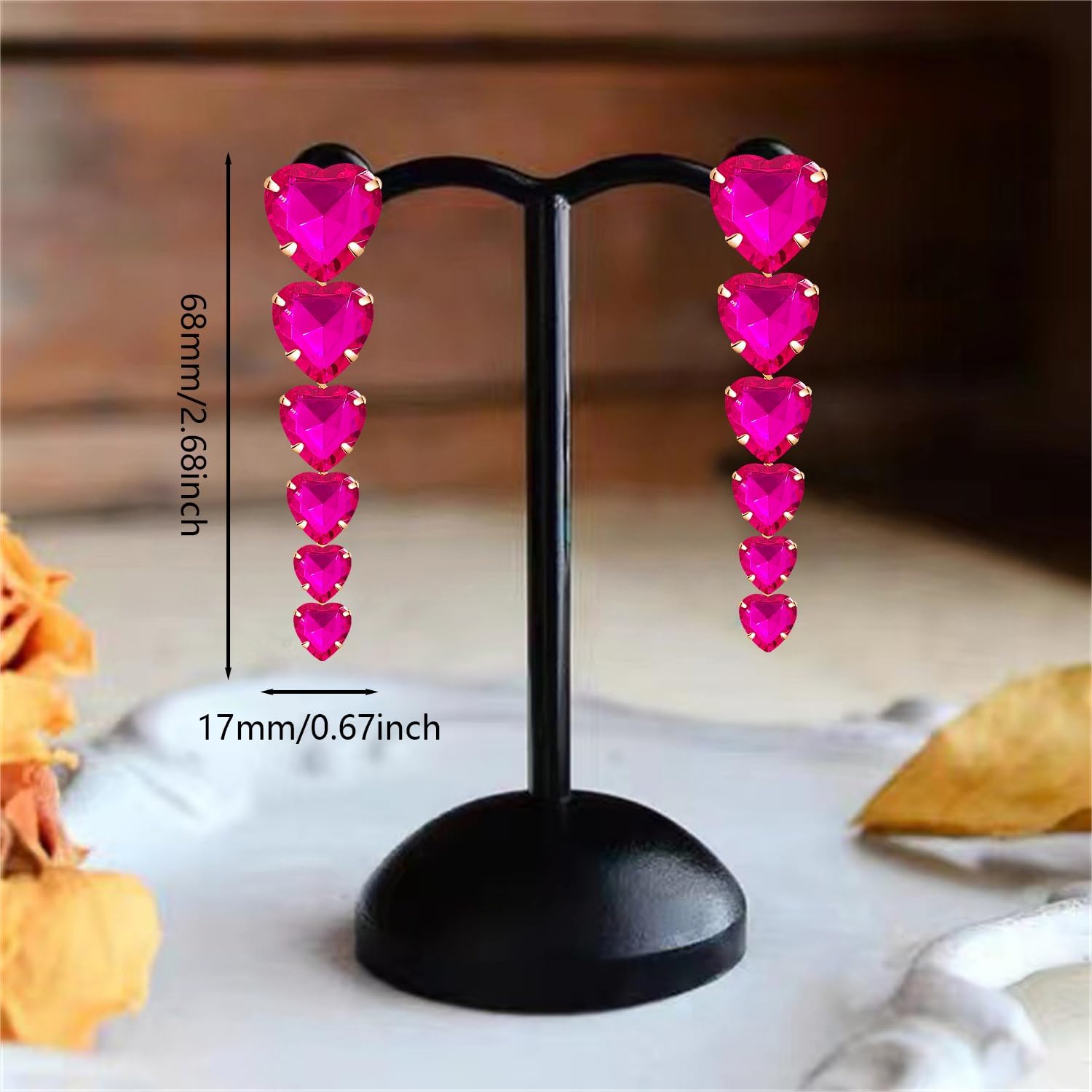 Sparkly Crystal Rhinestone Long Big Tassel Love Heart Dangle Drop Stud Earrings For Women - Image 5