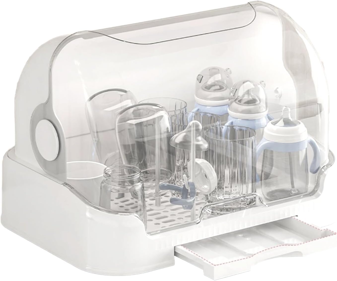 Generic Baby Bottle Storage, Baby Bottle Drying Rack with Lid, Dustproof Baby Bottle Storage Box with Removable Drain Tray, Dustproof Portable Baby Bottle Drying Rack for Kitchen, White/With Bracket