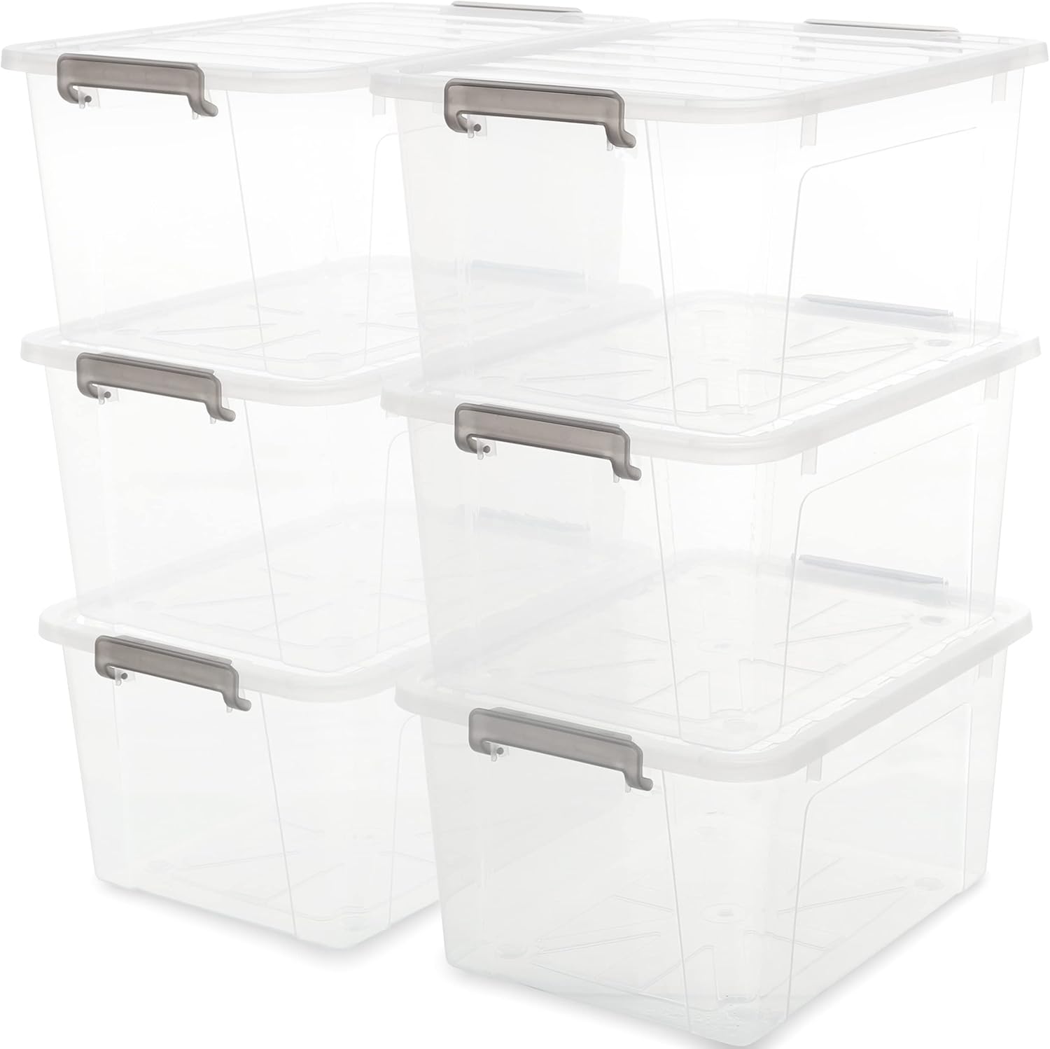 Bienvoun 40L 6 Pack Extra Large Plastic Storage Box with Lids Stackable