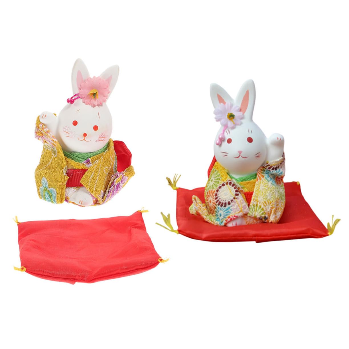 IMIKEYA 4 Pièces Lapin Chanceux Décor Statue De Lapin du Statuette Feng Shui Statue De L'année du Accessoire De Voiture Figurine Kimono De Pâques Plâtre