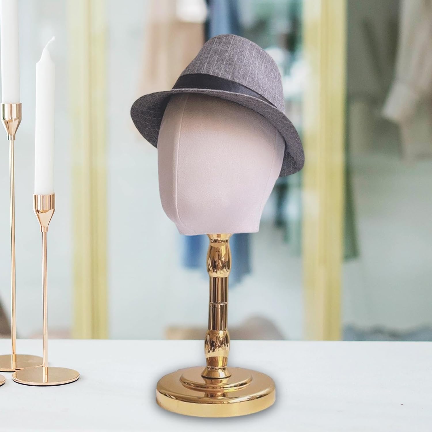 predolo Display Head for Hats And Accessories, Storage Rack for Hairpieces And Glasses, Gold base