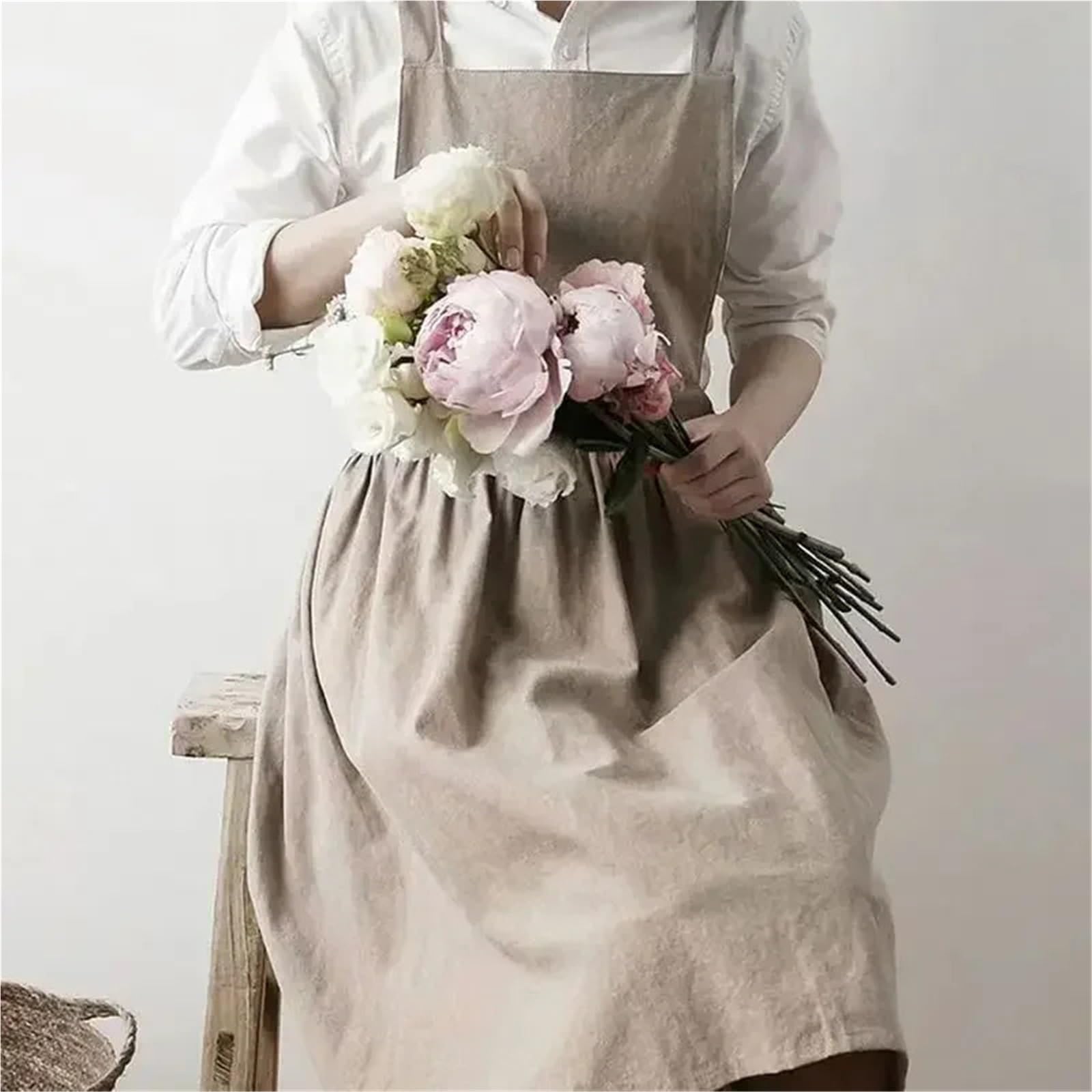 Delantal minimalista de lino y algodón, vestido trabajo, delantal cocina, viajero temperamento for restaurante hecho a mano, 2 uds para Cocinar, Restaurante