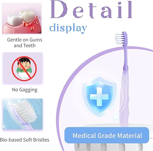 Miniatura 6 de Kit de raspador de lengua y cepillo de dientes de entrenamiento, combo de limpiador de lengua para niños pequeños, cepillo de dientes para niños