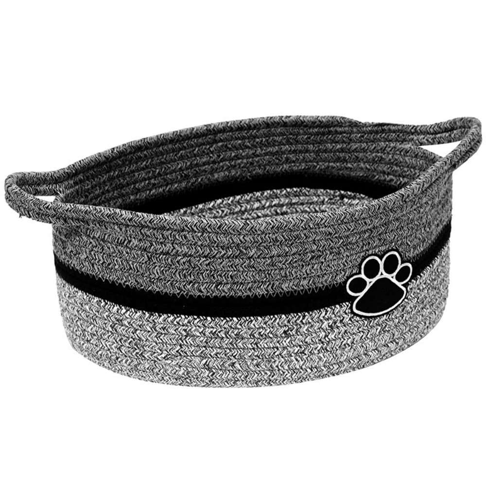 Dog toy basket, used for organizing rope storage, with handle, cute cotton parenting gift dog toy box storage box (Black and gray)