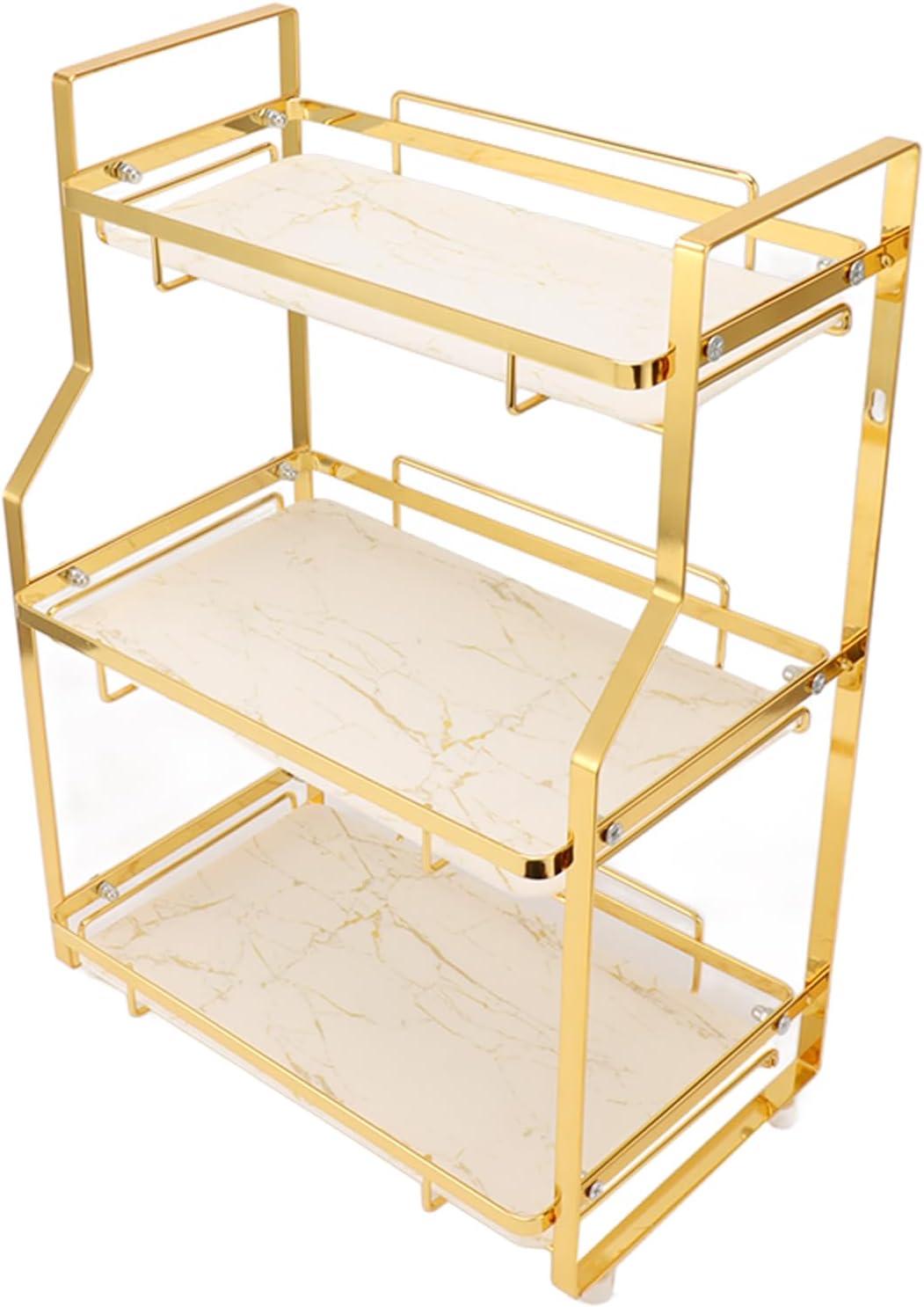 3 Tier Wall Mounted Bathroom Storage Shelf, Corner Organizer for Kitchen Bedroom, White Gold Cosmetic Rack with Removable Tiers