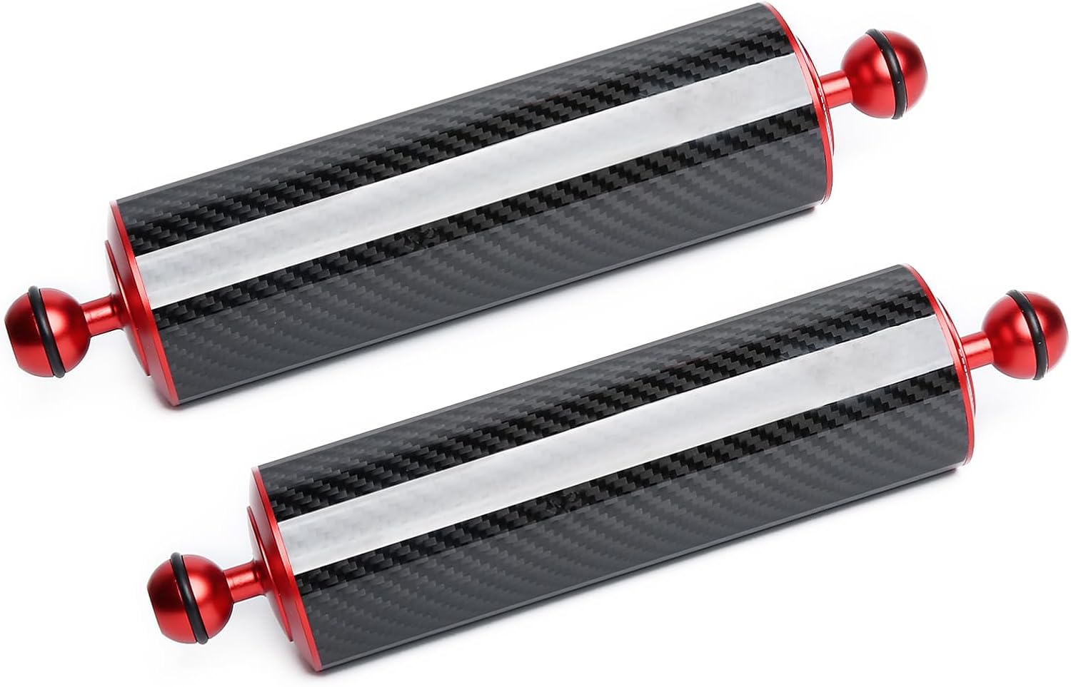 Red 10" Carbon Fiber Underwater Float Arm (2-Pack) - Ultralight Dual 1" Ball Buoyancy System for Diving Tray Video Lights & Strobes