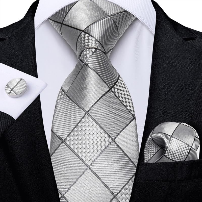 Corbata a cuadros para hombre 8cm formal con accesorios miniatura 2