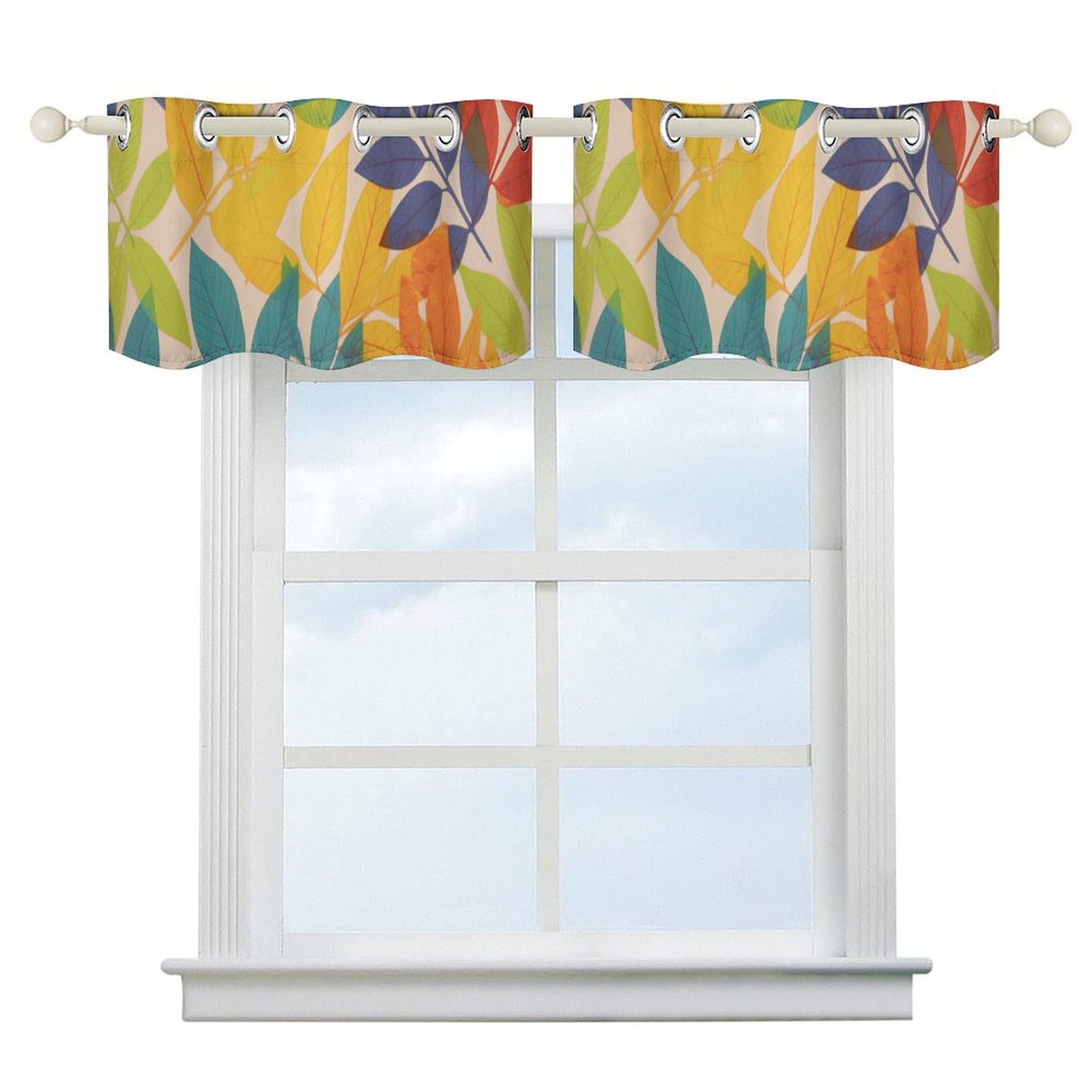 Rideaux de cuisine thermiques à motif feuilles multicolores pour salon et ferme