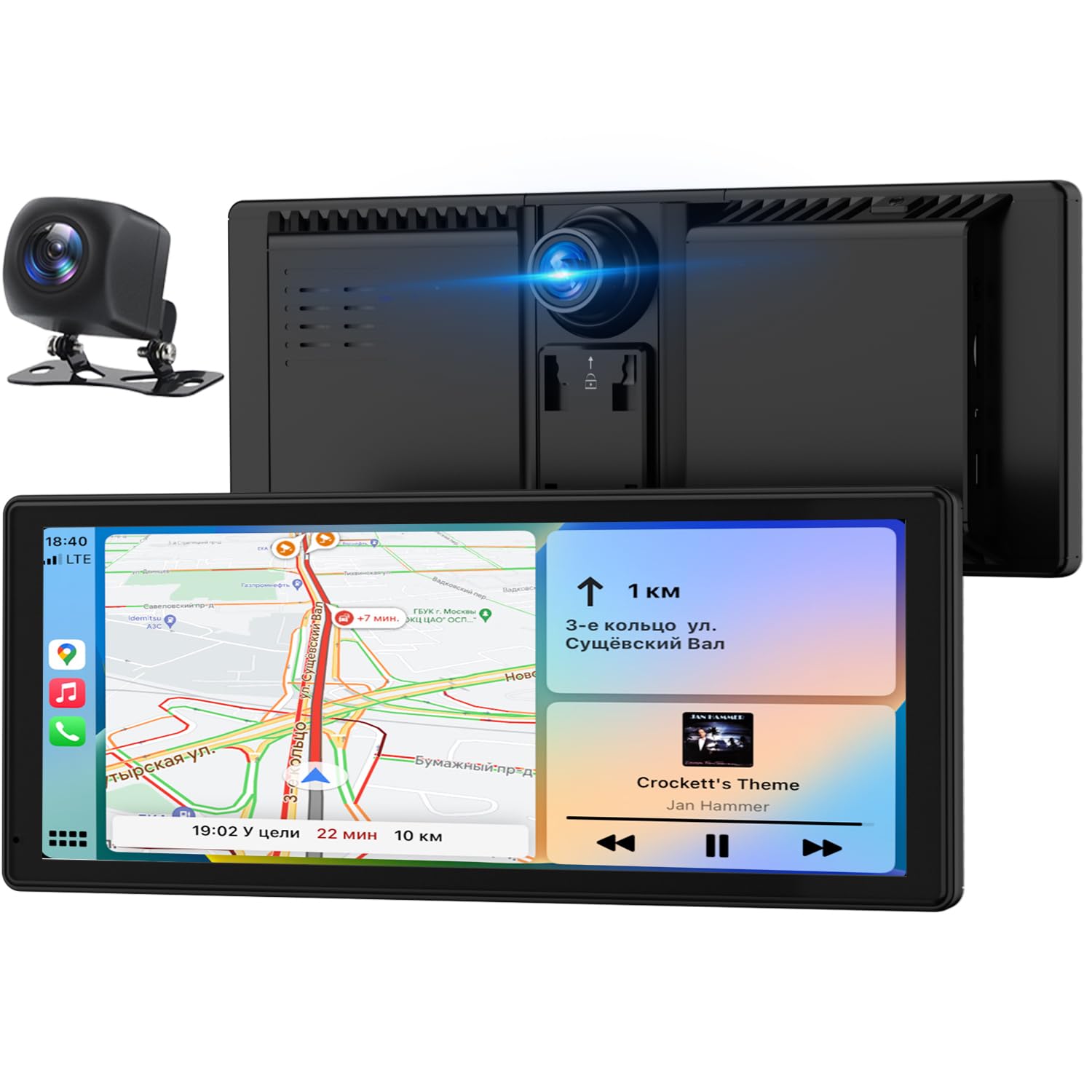 Pantalla Coche, 8.88" Pantalla Carplay Coche para Apple y Android con Cámara Trasera y Delantera HD 1080P, Navegación GPS, Sonido Premium, Control por Voz, Fácil Instalación, Mirror Link, FM, AUX