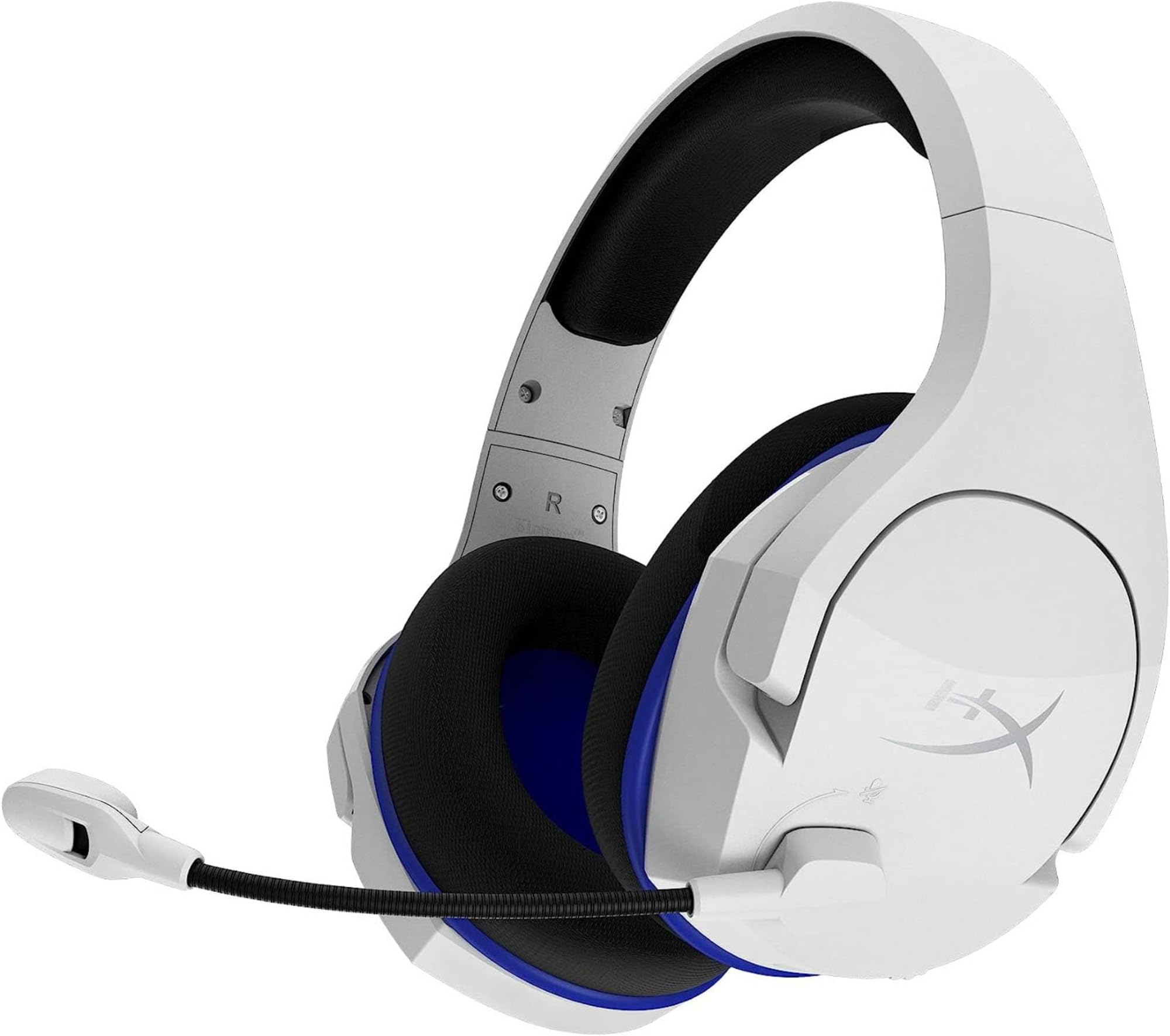 HyperX Stinger Core, Cuffie da Gaming senza Filo, Connessione a 2,4 GHz, Telaio in Acciaio, Cuscinetti in Memory Foam Rivestiti in Tessuto, Autonomia 17 Ore, Adatto per PC, PS4 e PS5, Bianco/Blu