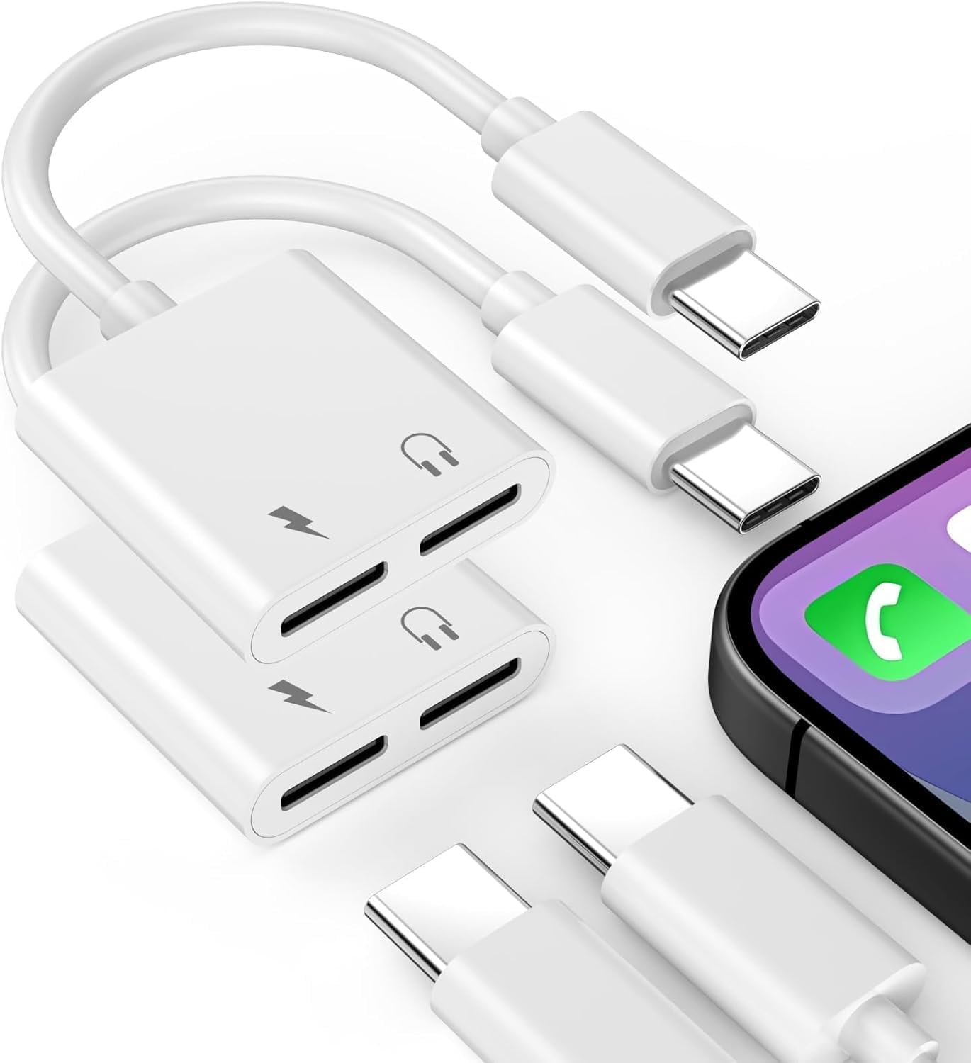 DESOFICONDual USB C Headphone Adapter for iPhone 16 15,[MFi Certified] 2Pack Type C Audio Headphone and Charger Splitter Adapter Compatible with iPhone 16 Pro Max/15/Plus/Pro,for Galaxy,iPad,Laptop