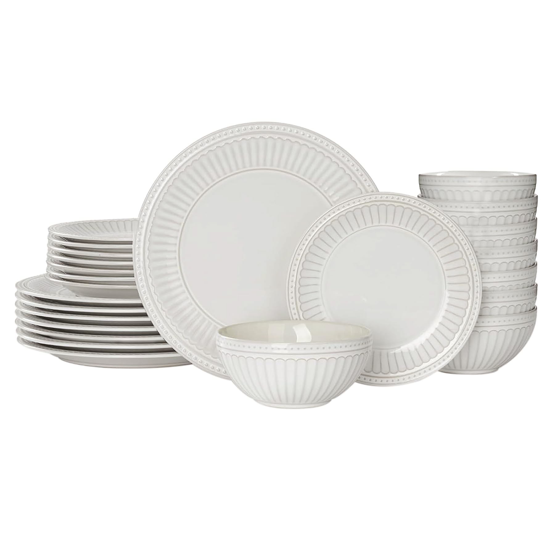 Famiware Ceramic Plates and Bowls Sets, 24pc Handmade Dinnerware Set for 8