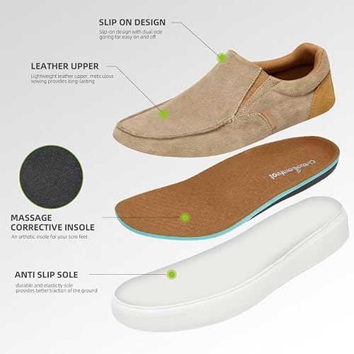 Miniatura 5 de OrthoComfoot Mocasines ortopédicos sin cordones para hombre mocasines casuales con soporte de arco para fascitis plantar, cómodos zapatos de vestir