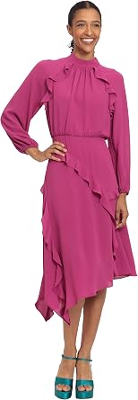 Donna Morgan Womens Donna Morgan Womens Dresses Mock Neck Multi Ruffle Long Sleeve Dress