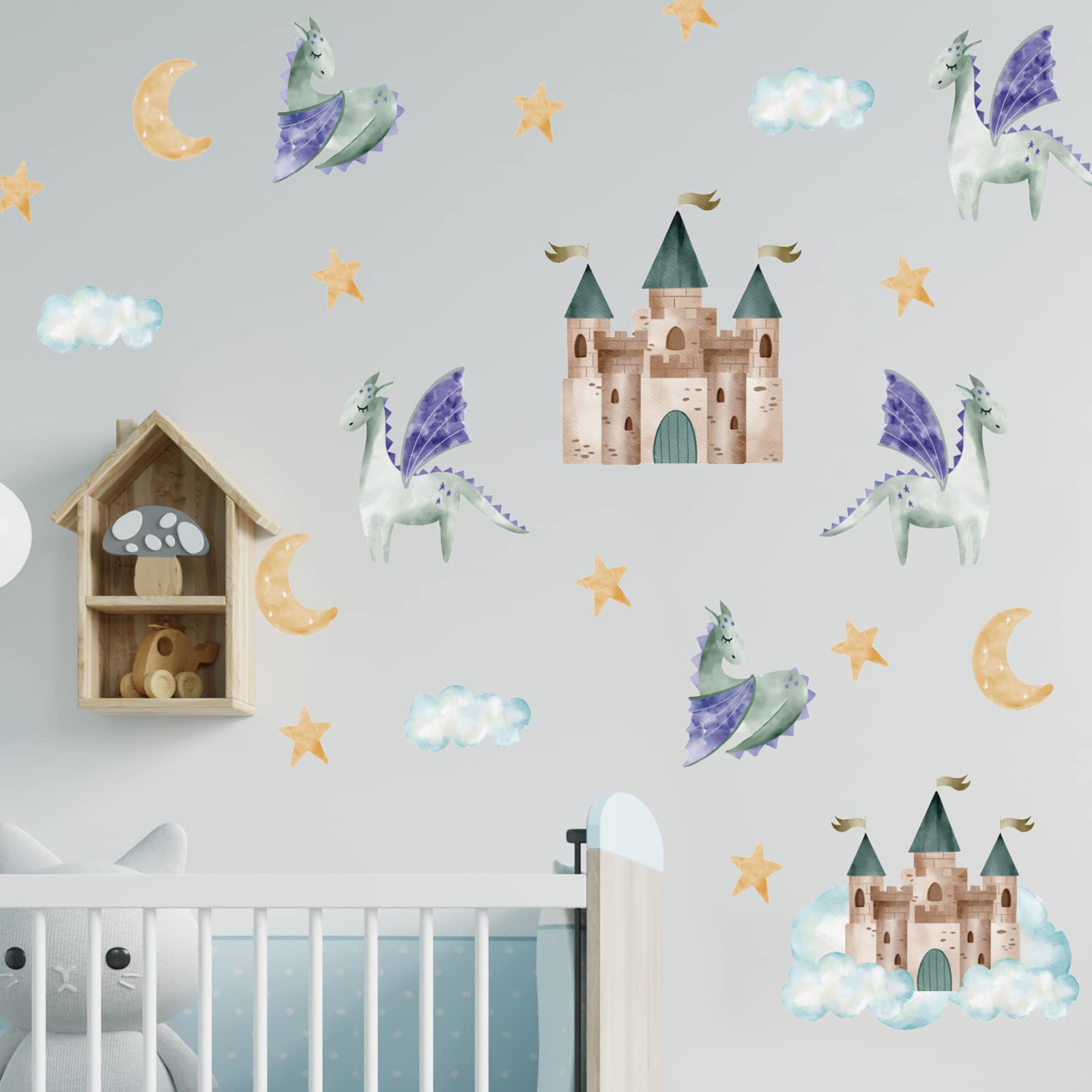 Stickerscape Watercolour Dragons Fairy Princess Wall Stickers (Watercolour Dragons) | Fairy Princess Wall Stickers For A Children's Bedroom Or Nursery | Easy To Apply And Cleanly Removable