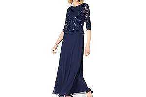 Alex Evenings Women's 3/4 Sleeve Stretch Lace Bodice Mock One Piece Gown