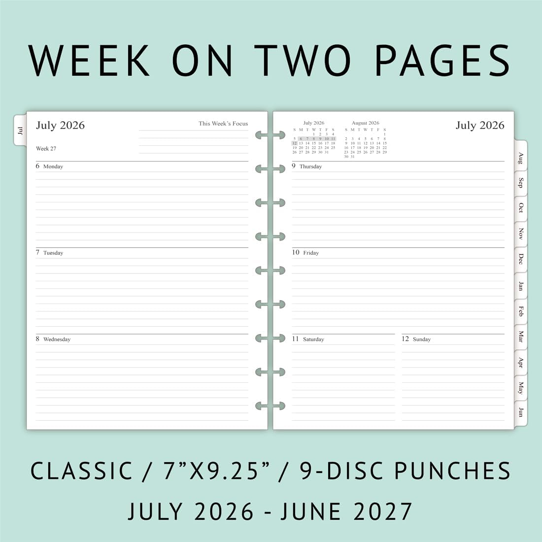 Condition photo showing New/Like New for 2026-2027 planner refills for happy planner classic notebook, weekly & monthly, jul 2026 - jun 2027, 7" x 9-1/4", 9-disc pre-punched classic size - 7"x9.25" jul 2026 - jun 2027
