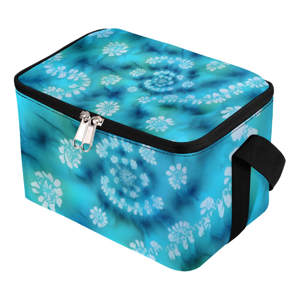 GzLeyigou Lunch Bags for Women Men 9 Cans,Tie Dye Hot & Cold Food Delivery Bag Insulated Grocery Bag Insulated Lunch Box Blue Floral Cooler Bag for Office Work Picnic Beach