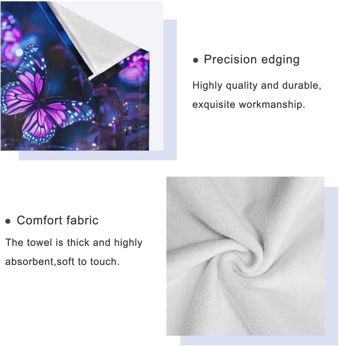 ALAZA Butterflies (3) Bath Towel Set Luxury Decorative Set of 3, 1 Bath Towel 1 Hand Towel 1 Washcloth Soft Multipurpose for for Bathroom Hotel Gym Yoga Spa