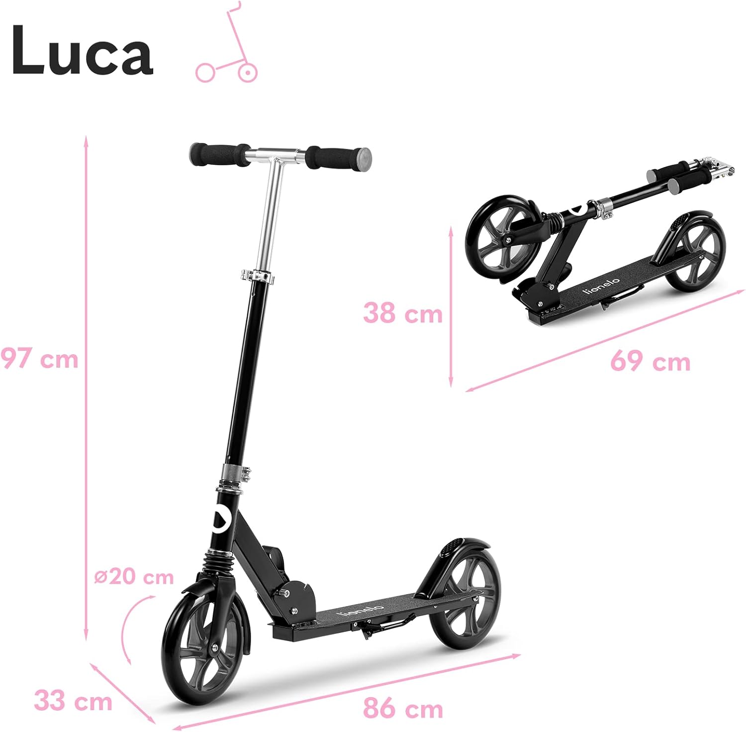Blасk Frіdау Clеаrаnсе Lionelo Luca Scooter for Children and Adults, up to 100 kg, Wheels: 200 mm, ShockResist Shock Absorber, Adjustable Steering Wheel Height, Brake Foldable TOP оƒƒERS Lionelo Luca Scooter for Children and Adults, up to 100 kg, Wheels: 200 mm, ShockResist Shock Absorber, Adjustable Steering Wheel Height, Brake Foldable