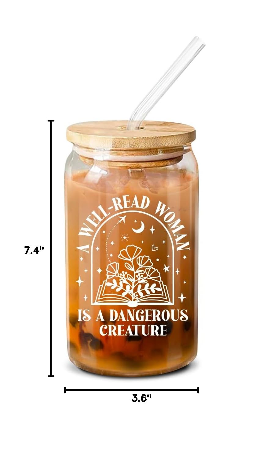 NewEleven Gifts For Book Lovers - Gift For Women - Book Themed Gifts for Readers, Librarians, Bookaholics - Birthday Present For Women, Her, Best Friend – 16 Oz Coffee Glass: Well read women CF