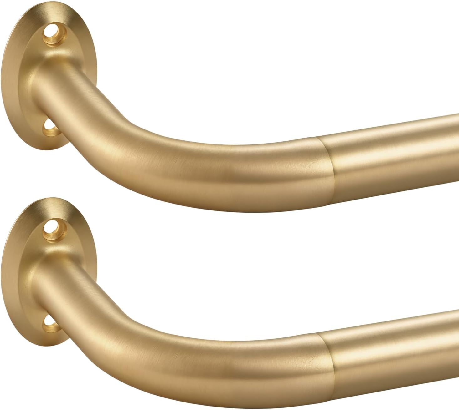 2 Pack 1Inch Diameter Wrap Around Curtain Rods for windows 28-120inch(2.3-10Ft), Splicing Adjustable Room Darking Drapery Rod with Aluminum Finials and Brackets,Gold