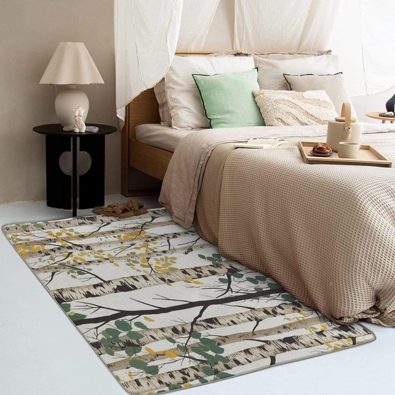Miniatura 4 de Alfombras de abedul para dormitorio, sala de estar, alfombra de bosque de 4 x 6 pies, lavable, antideslizante, suave, alfombra de pelo bajo,