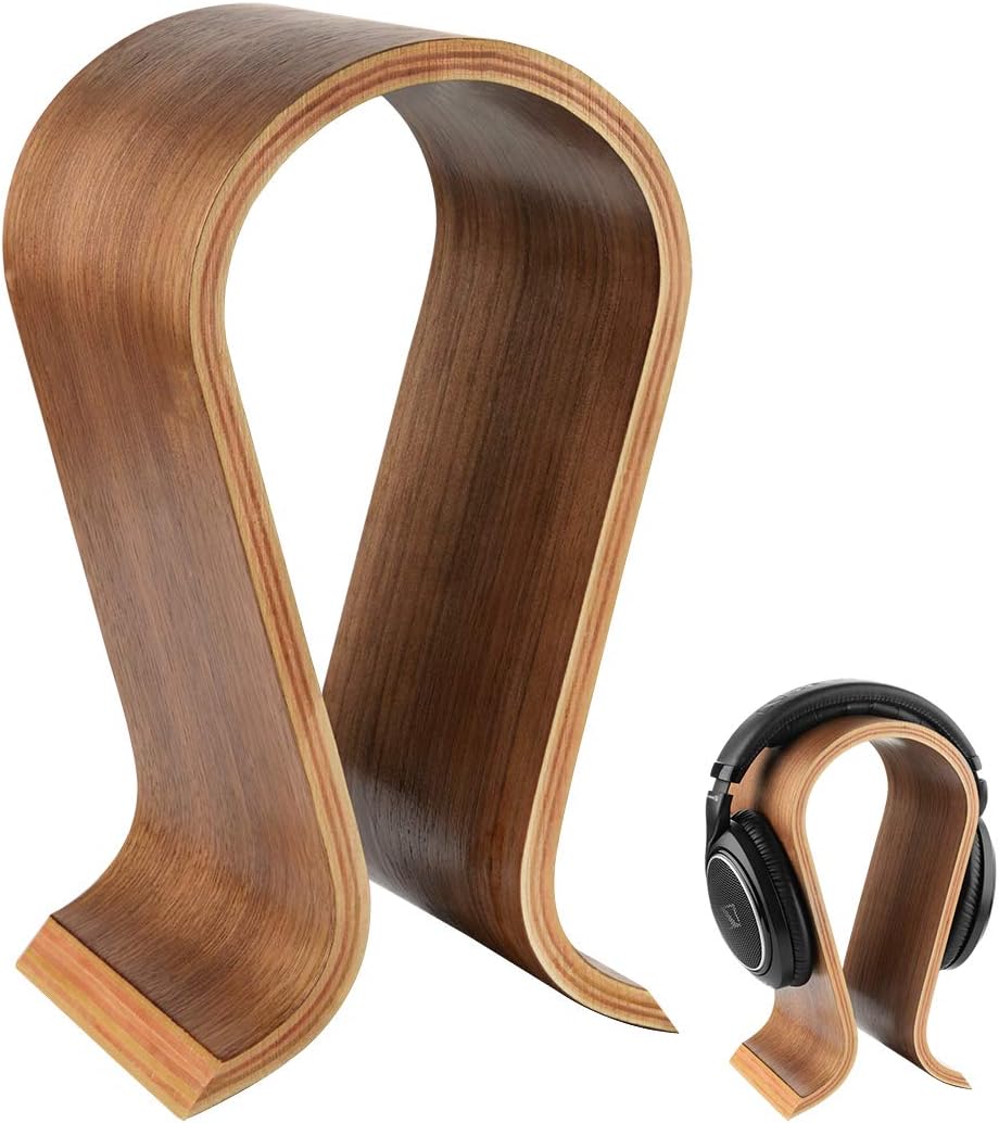 Linkidea Wooden Omega Headphones Stand - Headset Holder/Earphone Desk Display Hanger With Walnut Finish