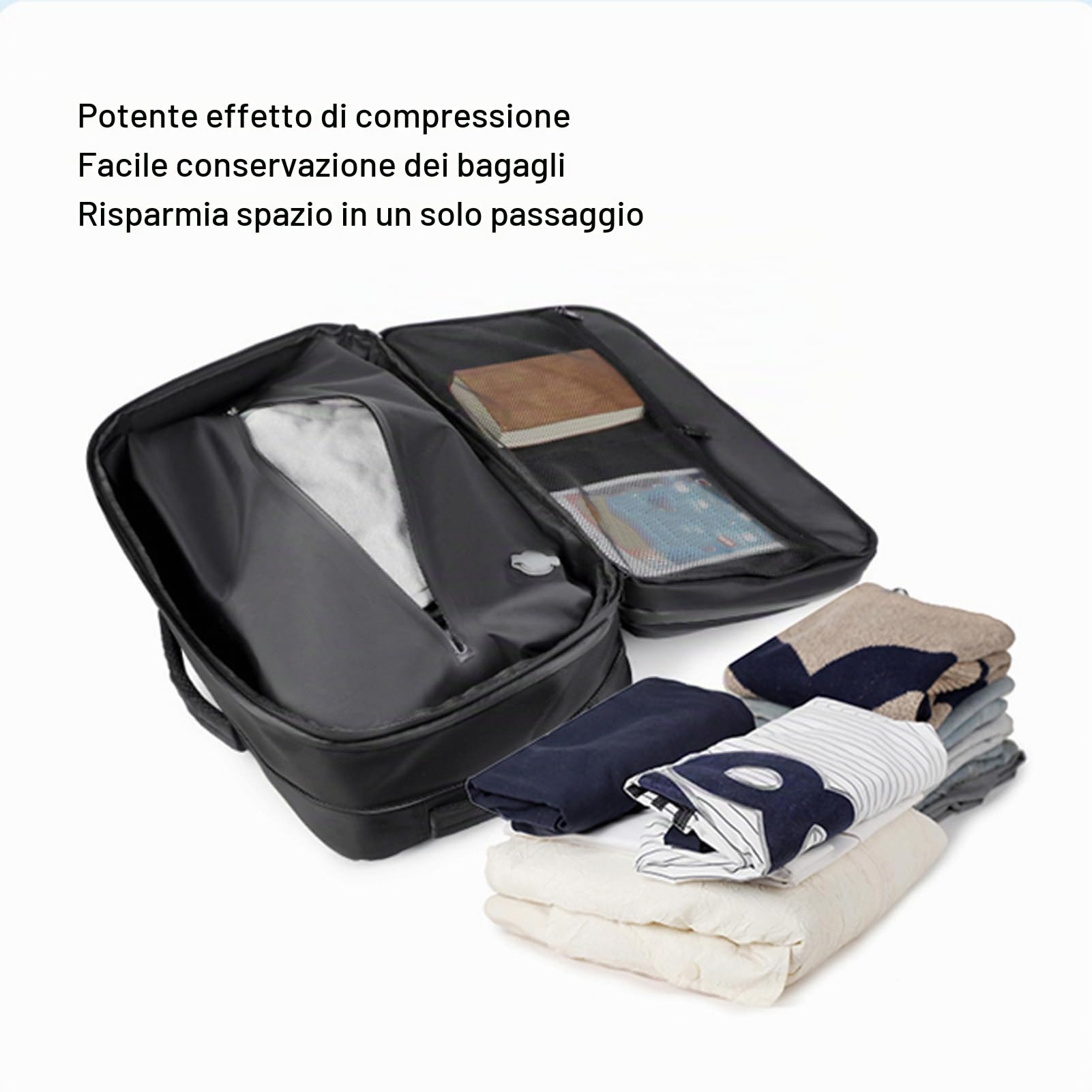 Elprico Grande zaino da viaggio con pompa, bagaglio a mano sottovuoto espandibile da 36 a 55 l, grande capacità, impermeabile zaino sottovuoto per computer portatile da 17,3 pollici